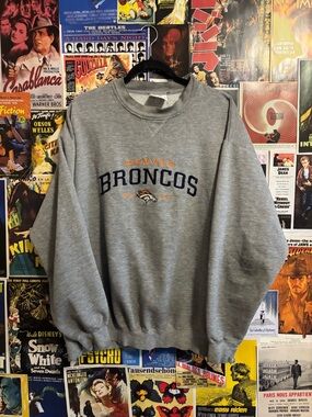 NFL Denver Broncos Gray Crewneck Sweatshirt with Orange & Navy Logo